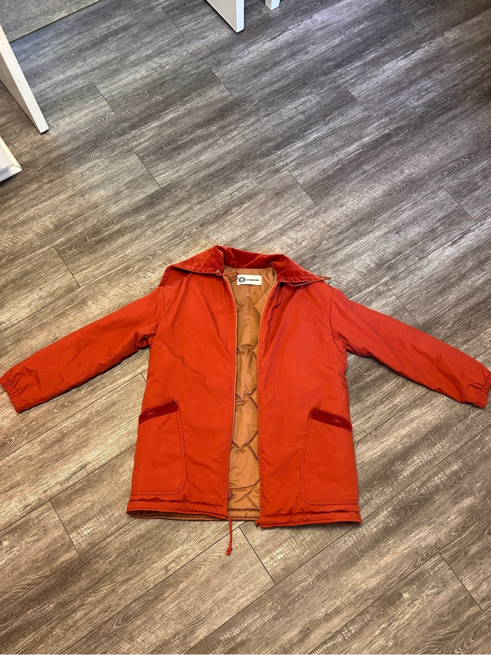 VINTAGE Utility Quilted Jacket in Rust Red Corduroy
